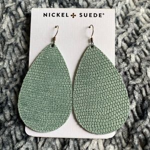 Nickel & Suede medium Laurel green Tear Drop Leather Earrings NWT